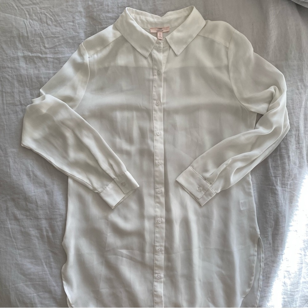 Como Vintage Sheer Long White Button Down Size Small - Picture 11 of 11